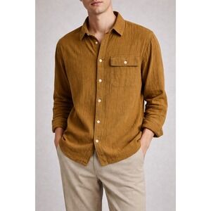 Outerknown Mens Medium Organic Cotton Gauze Button Down Shirt‎ Ochre Yellow